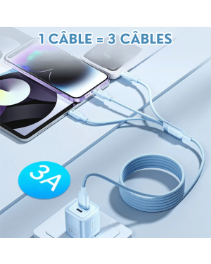 Câble 3 en 1 USB pour iPhone™,...