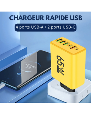 Chargeur USB Mural 65W - 6 Ports...